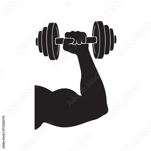 Black arm with dumbbell isolated on white background drawing