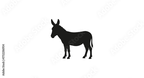Simple black silhouette of a donkey standing on a white background