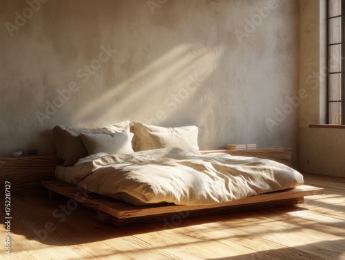 A bed with two pillows and a wooden frame