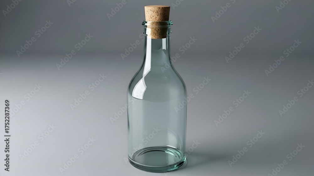 Fototapeta premium Empty Glass Bottle with Cork Stopper on Soft Gray Background