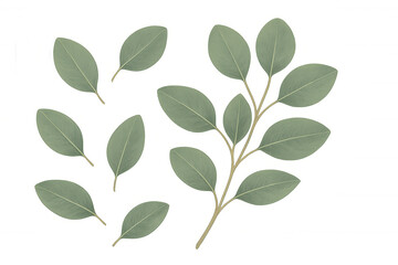 Eucalyptus leaves and branch illustration creating fresh botanical border on transparent background