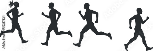Silhouettes of runners in various poses showcasing movement and athleticism during exercise.