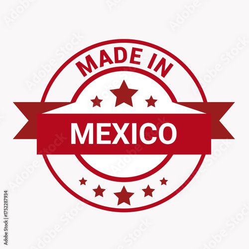 Vector art of a vibrant, eyecatching emblem showcasing the phrase made in mexico in bold, white letters against a striking red banner, this emblem is further adorned with stars