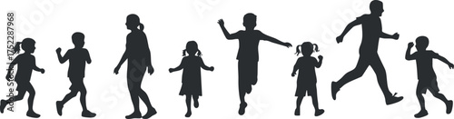 Silhouettes of children running and playing, capturing the essence of joy and activity.