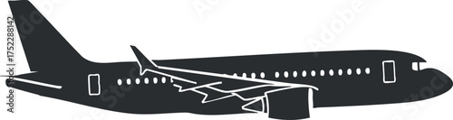 A silhouette of a commercial airplane suitable for travel and aviation themes.