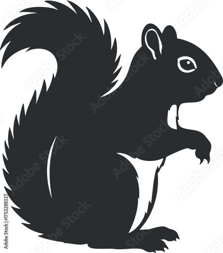 A playful silhouette of a squirrel sitting with a bushy tail and curious expression.