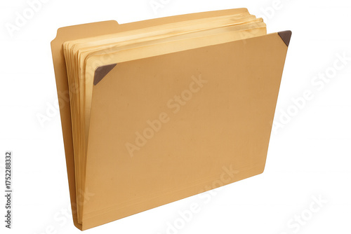 Manila folder with documents and important papers, holding business records, files, and information, transparent background