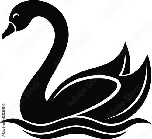 Minimalist single line drawing of a swan swimming silhouette isolated on white background