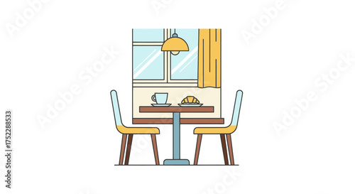 Cozy Breakfast Nook Illustration with Table Two Chairs Window and Hanging Lamp.