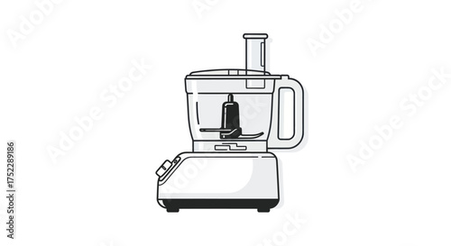 Line Art Illustration of a Modern Kitchen Food Processor Appliance.