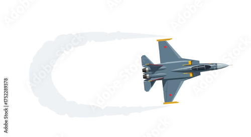 Sleek military fighter jet performing an aerial maneuver with smoke trail.