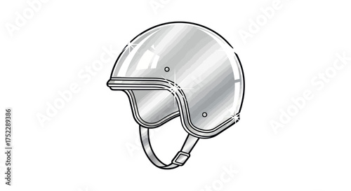 Hand-drawn sketch of a classic silver open-face motorcycle helmet.