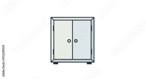 Minimalist White Two-Door Cabinet with Round Handles Illustration.