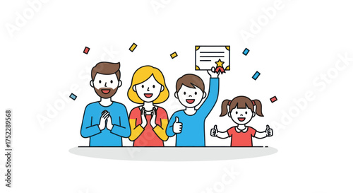 Happy Family Celebrating Achievement with Certificate and Joy.