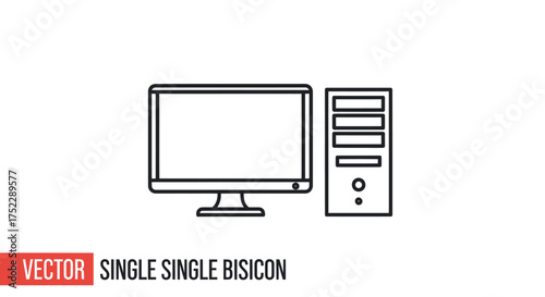 Minimalist line art icon of a desktop computer with a monitor and system unit tower.