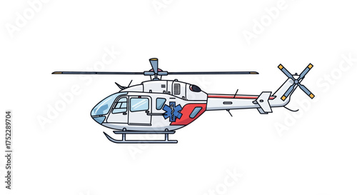 Detailed Illustration of a Medical Helicopter with Emergency Markings.