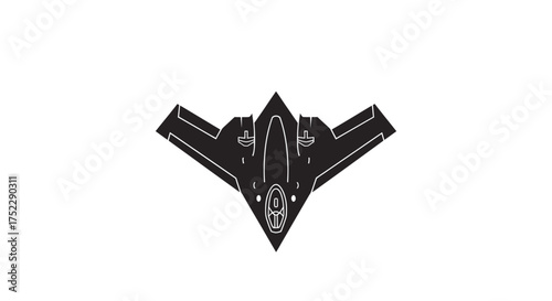 Black Futuristic Stealth Aircraft Silhouette Vector Icon.