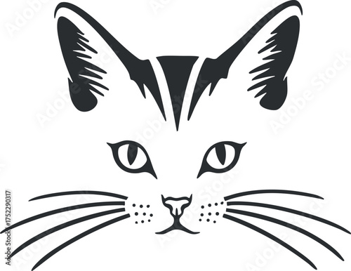 Stylized illustration of a cat face showcasing prominent whiskers and expressive eyes.