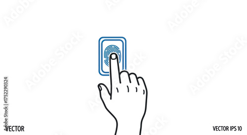Hand Touching Fingerprint Scanner for Security Authentication.