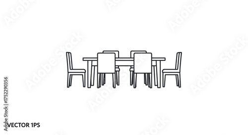 Dining Table and Chairs Outline Illustration for Interior Design.