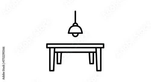Simple Line Drawing of a Table with Overhead Lamp.