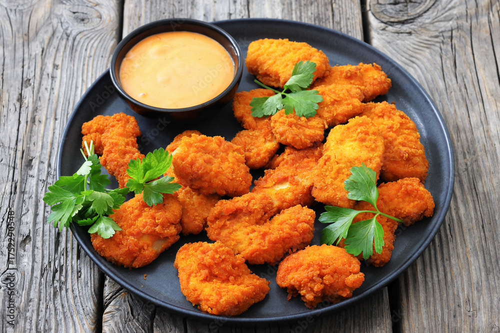 Fototapeta premium breaded chicken breast chunks with dipping sauce