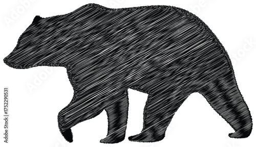 Sketch art illustration of a walking bear on white background