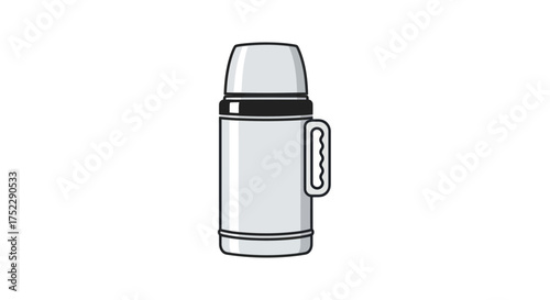 Gray Thermos with Handle and Lid Insulated Container for Hot or Cold Drinks.
