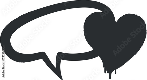 A graphic representation of a heart inside a speech bubble symbolizing love and communication.