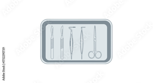A set of professional dental instruments neatly arranged on a sterile medical tray.