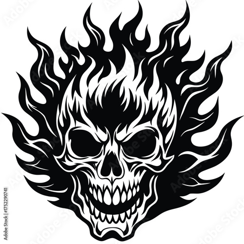 flaming skull vector silhouettes.eps