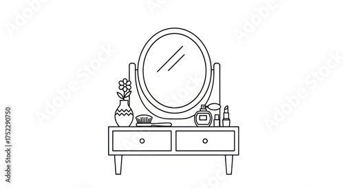 Elegant Dressing Table with Mirror and Vanity Items.