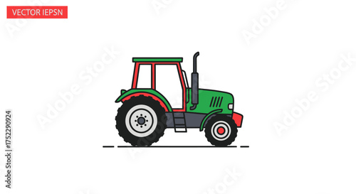 Green and Red Vector Illustration of a Tractor.