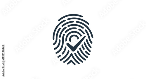 Stylized fingerprint icon with a checkmark inside representing verification and security.