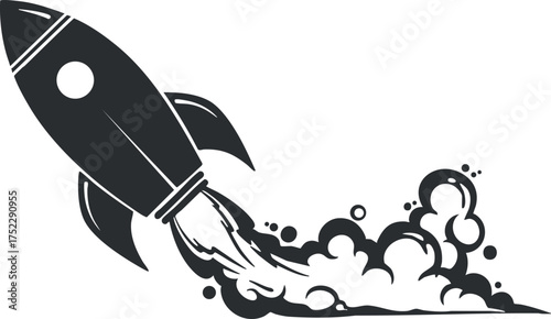 A sleek rocket launching with dynamic smoke trails illustrating innovation and adventure in space exploration.