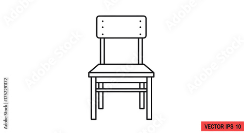 Simple Line Drawing of a Wooden School Chair with Backrest.