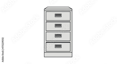 Four-Drawer Filing Cabinet with Rectangular Drawer Pulls.
