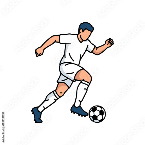 Soccer Player Dribbling Ball with Focus and Determination.