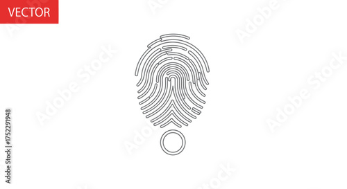 Stylized black line art fingerprint icon forming an exclamation mark shape for biometric identification.