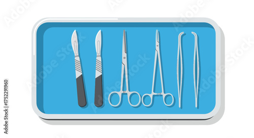 Collection of Surgical Instruments on a Blue Tray.