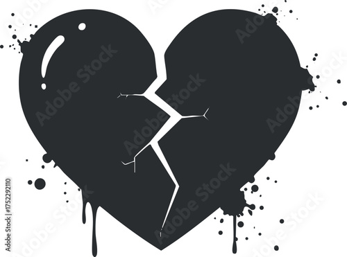 A stylized broken heart illustration with splatter effects, symbolizing sadness and emotional pain.