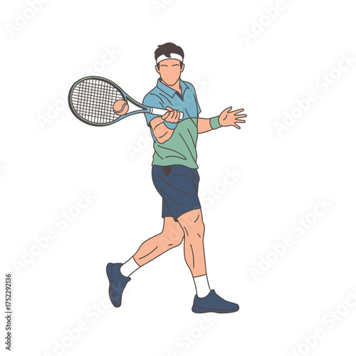 Male tennis player in action, ready to hit the ball with a powerful forehand stroke.