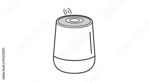 Simple line drawing illustration of a cylindrical smart speaker with a wireless sound icon.