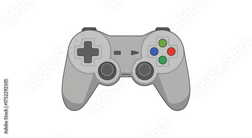 Classic Gray Video Game Controller with Colorful Buttons.