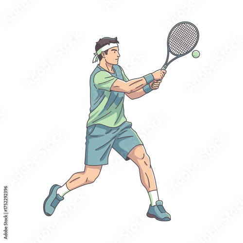Male tennis player executing a powerful forehand stroke illustration.