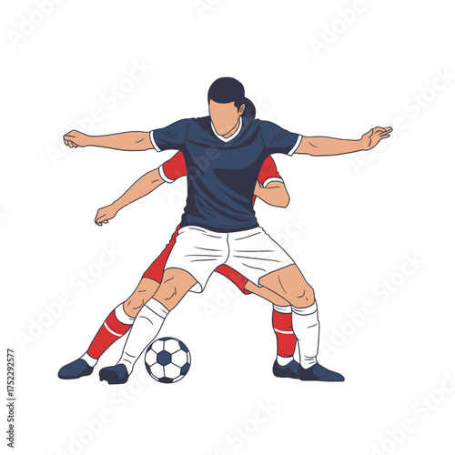 Two male soccer players competing for the ball illustration.