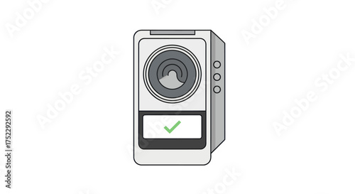 Modern White Air Purifier with Circular Filter and Green Checkmark.