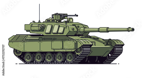 Detailed Illustration of a Modern Olive Green Main Battle Tank.
