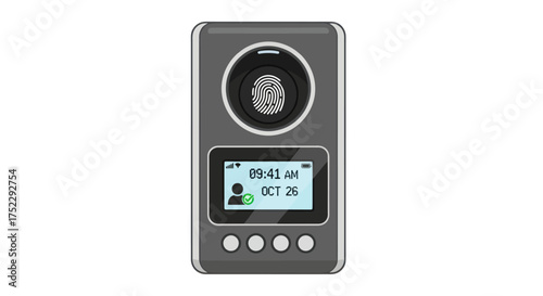 Modern biometric fingerprint time clock for employee attendance and access control.