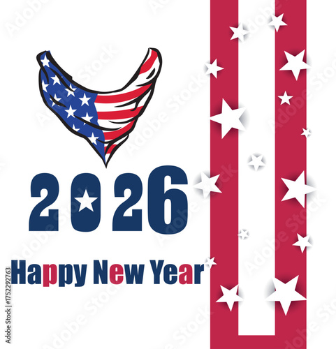 Happy New Year 2026 with USA Flag Design and Stars